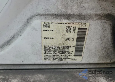 2017 Nissan Altima 2.5 z USA, uszkodzony, nr VIN 1N4AL3AP5HC164790